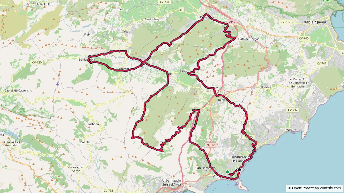 Calpe - 100 km - 1605 m route on map