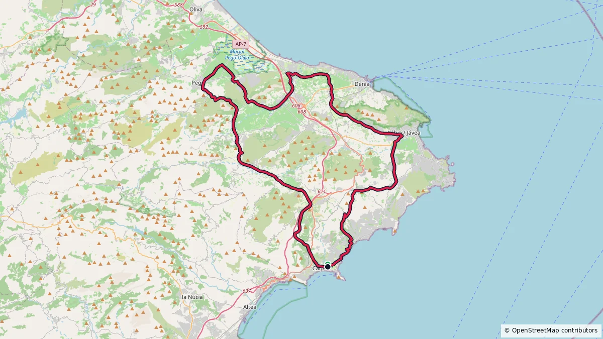 Calpe - 106 km - 1280 m route on map