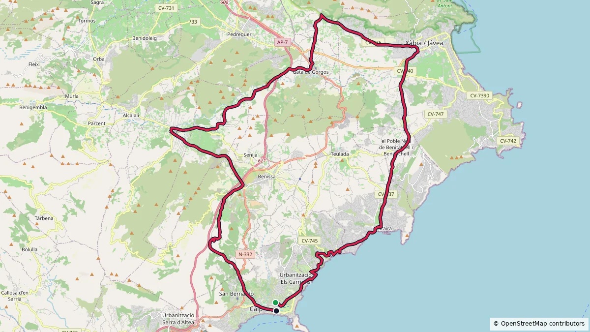 Calpe - 65 km - 806 m route on map