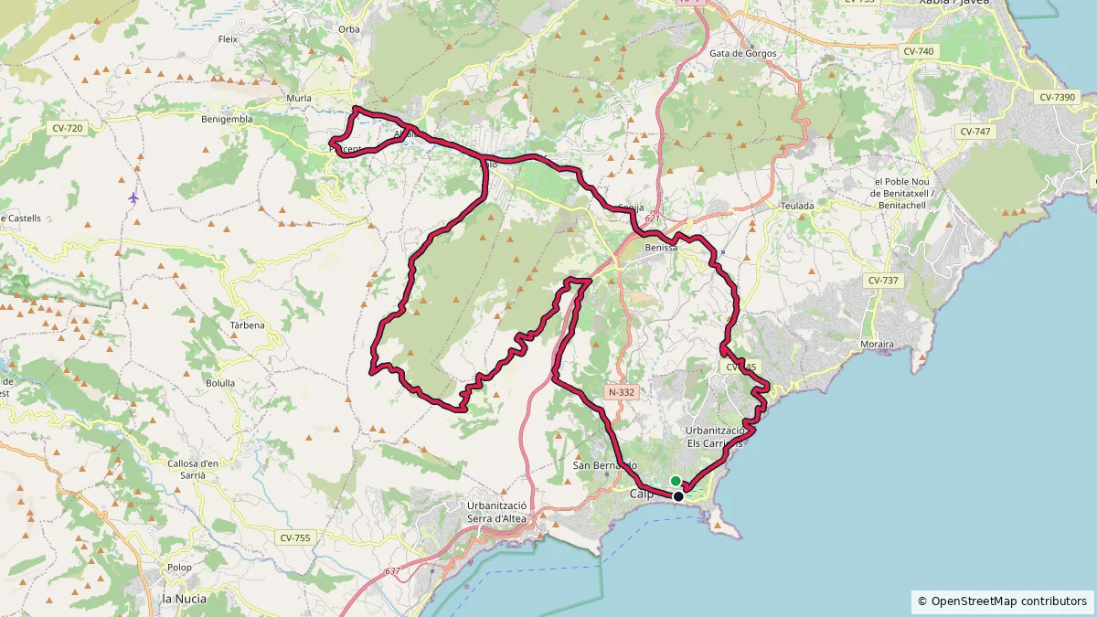 Calpe - 72 km - 1135 m route on map