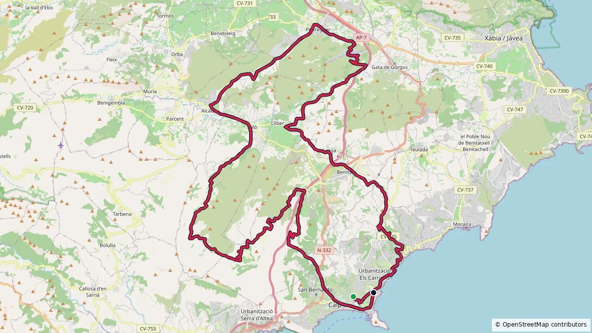 Calpe - 87 km - 1422 m route on map