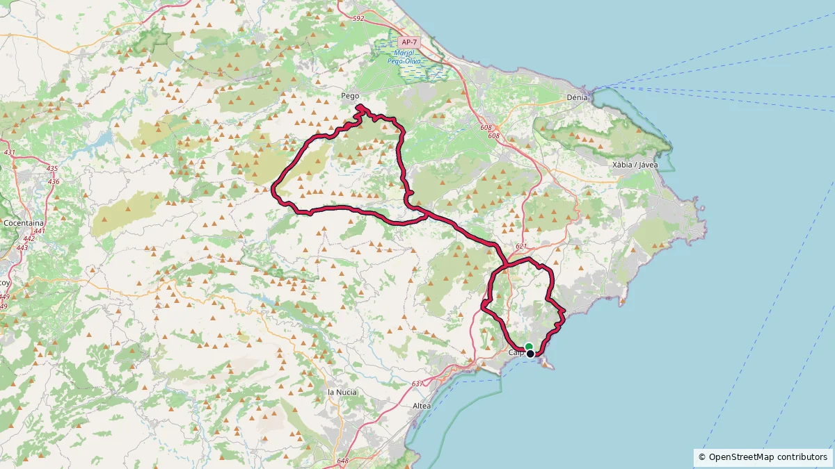 Calpe - 98 km - 1578 m route on map